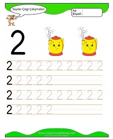 2 Rakamı Çizgi Çalışmaları Çalışma Sayfaları
